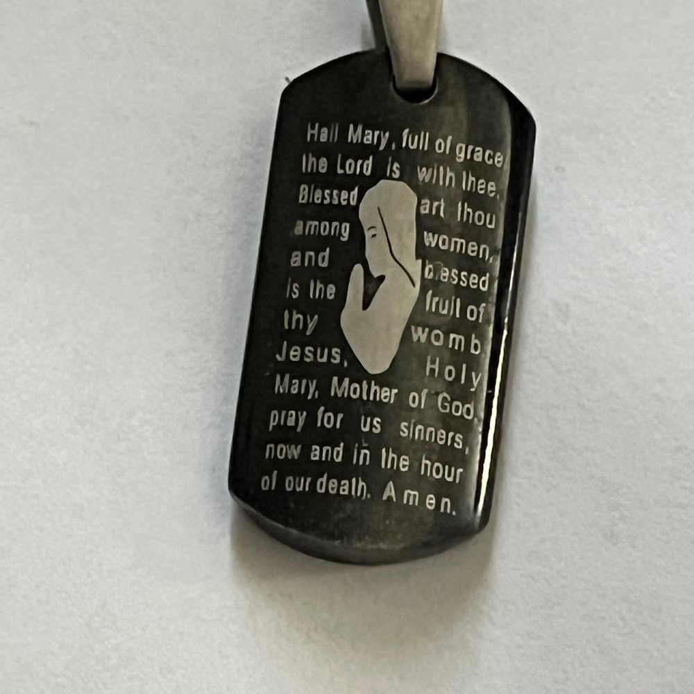 Enforce Engraved Rosary Dog Tag Pendant - Black Stainless Steel